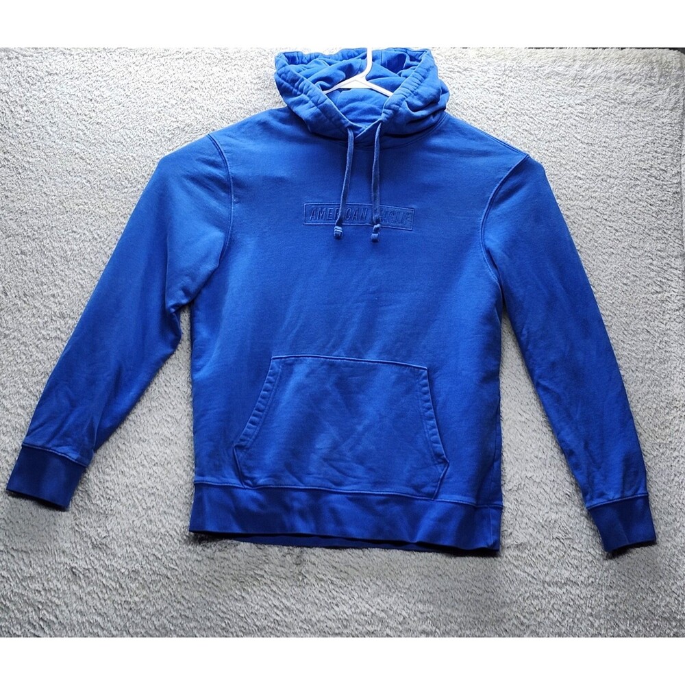 American Eagle Hoodie Mens Medium Blue Graphic Box Logo Pullover Sweatshirt M